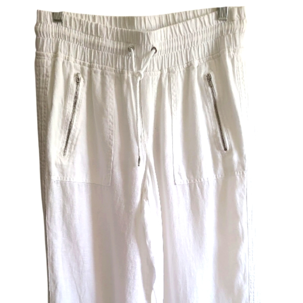 Athleta Cabo 100% Linen Wide Leg Pant White Activewear Elastic Tie Waist Size 8 - Picture 5 of 17